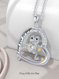wholesale 925 Sterling Silver Two Tone Frog Heart Pendant Necklace Cubic Zirconia I Love You Forever-0-3