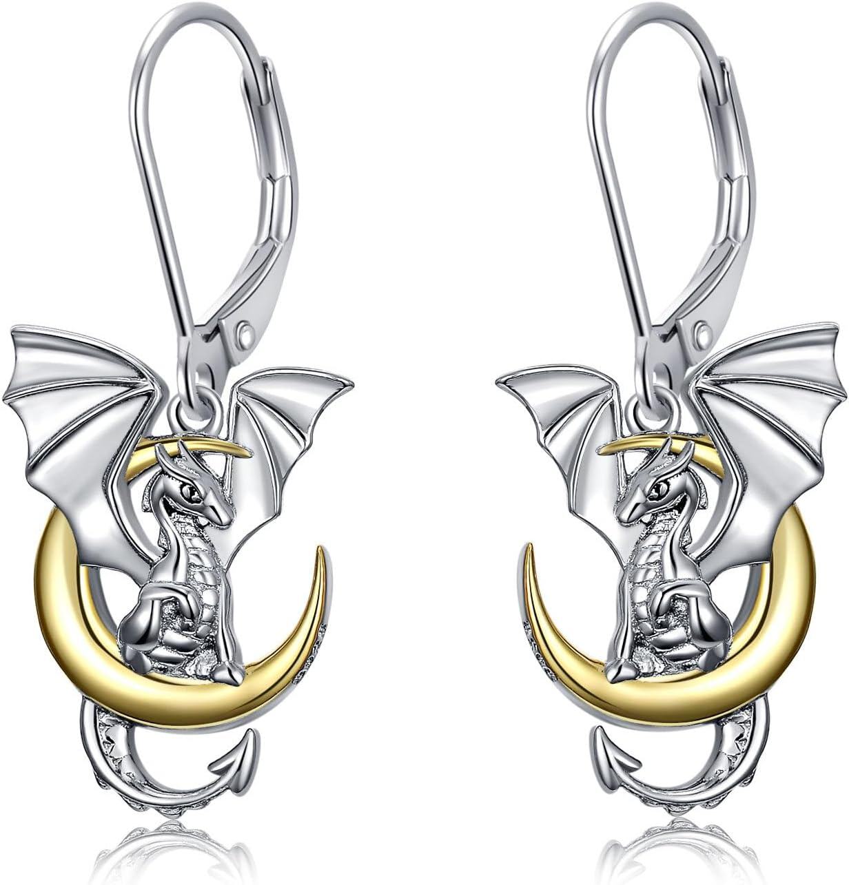  Sterling Silver Dragon Dangle Earrings Jewelry for Women -0-0