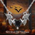 wholesale 925 Sterling Silver Black Onyx Angel Wing Heart Pendant Necklace for Women-0-2