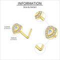wholesale Gold 14K Gold CZ Heart L-Shaped Nose Ring Studs for Women Men Body Piercing -0-3