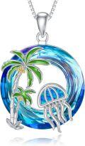 wholesale TOUPOP Jellyfish Jewelry With Blue Opal S925 Sterling Silver Tropical Plam Tree Jellyfish Pendant Necklace For Women With Blue Circle Crystal Jewelry Christmas Birthday Ocean Lover Gifts -0-0
