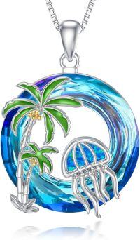 wholesale TOUPOP Jellyfish Jewelry With Blue Opal S925 Sterling Silver Tropical Plam Tree Jellyfish Pendant Necklace For Women With Blue Circle Crystal Jewelry Christmas Birthday Ocean Lover Gifts -undefined