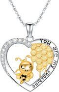 wholesale 925 Sterling Silver Bee Honeycomb Heart Pendant Necklace for Women-0-0