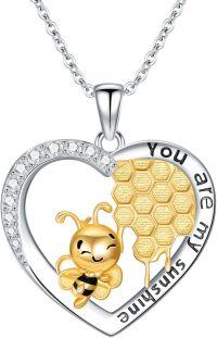 wholesale 925 Sterling Silver Bee Honeycomb Heart Pendant Necklace for Women-Bee Necklace