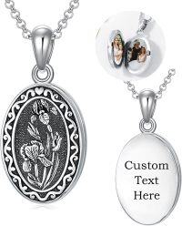 wholesale Sterling Silver 12 Month Birth Flower Photo Locket Necklace Jewelry Gift -02-February-Iris-p-1.no custom-2.text customized-3.photo&text customized-02-February-Iris-02-February-Iris-text