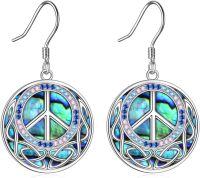 wholesale 925 Sterling Silver Abalone Shell Celtic Knot Peace Sign Drop Earrings for Women Girls Gift Idea-A-style-peace earrings
