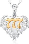wholesale 925 Sterling Silver Angel Number Pi Symbol with Wings & CZs Pendant on 18+2in Chain-0-0