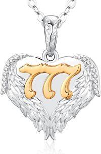 wholesale 925 Sterling Silver Angel Number Pi Symbol with Wings & CZs Pendant on 18+2in Chain-777