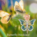 wholesale Sterling Silver Butterfly Rose Necklace - rhodium-and-rose-gold-plated-0-17