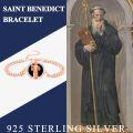 wholesale 925 Sterling Silver Plated Rose Gold Saint Benedict Pray for Us Charm Bracelet with Black Onyx Stone and Infinity Chain 7-8 Adjustable Length-0-6
