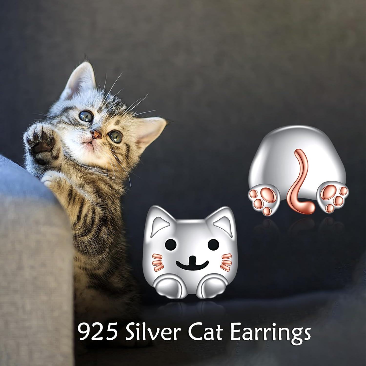 925 Sterling Silver Cat Paw Stud Earrings - Cute Animal  for Women & Girls-0-4