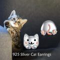 wholesale 925 Sterling Silver Cat Earrings Wholesale Pair Cute Design-0-4