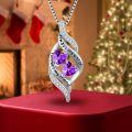 TOUPOP Sterling Silver Amethyst Sister Necklace, Forever My Friend Pendant-0-2