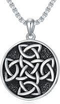 wholesale 925 Sterling Silver Celtic Knot Circle Pendant on  Rolo Chain Necklaces with Black Stone and Triquetra Design for Men & Women Christian  Ideas-0-0