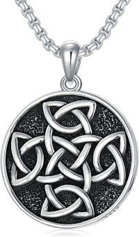 wholesale 925 Sterling Silver Celtic Knot Circle Pendant on  Rolo Chain Necklaces with Black Stone and Triquetra Design for Men & Women Christian  Ideas-Celtic Knot Cross