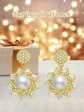 wholesale Gold 925 Sterling Silver Pearl and Cubic Zirconia Geometric Dangle Earrings for Women-0-4