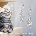 wholesale 925 Sterling Silver Cat Drop Earrings with Leverbacks for Women and Girls-0-2