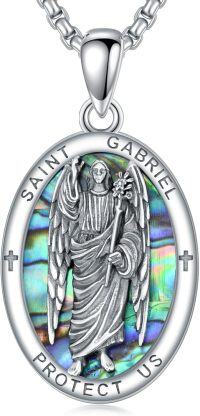 wholesale 925 Sterling Silver Saint Gabriel Protect Us Pendant with Abalone Shell and Crosses on Chain for Women Men Catholic  43cm/68cm Length-Archangel Gabriel