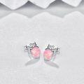 wholesale 925 Sterling Silver Pink Opal Cat Stud Earrings for Women and Girls - Adorable Animal  Set-0-2
