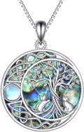 wholesale 925 Sterling Silver Tree of Life Pendant with Cats and Shell Necklace-0-0