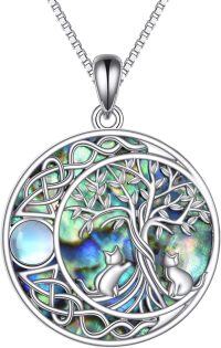 wholesale 925 Sterling Silver Tree of Life Pendant with Cats and Shell Necklace-Cat-1
