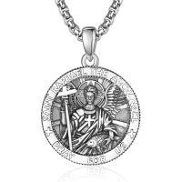 wholesale 925 Sterling Silver Patron Saint Medal Amulet Necklace for Men 2 5mm 22 +2 Chain-A30-Saint Raphael