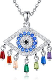 wholesale Sterling Silver Birthstone Evil Eye Necklace Greek Protection Pendant-7 Chakra