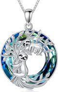 wholesale 925 Sterling Silver Sloth Tree of Life Pendant Necklace with Blue Crystal Birthday Christmas Gifts for Women Mom Daughter Sister-0-0