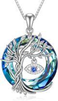 wholesale 925 Sterling Silver Blue Crystal Evil Eye Tree of Life Pendant Necklace-0-0