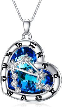 wholesale 925 Sterling Silver Blue Crystal Aquarius Zodiac Pendant Necklace for Women-Libra (9.23-10.22)