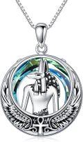 wholesale  925 Sterling Silver & Blue Crystal Anubis Pendant Necklace - Egyptian God of Death Protection Jewelry - Hypoallergenic Lead & Nickel Free - 18 Chain Gift for Women-0-0