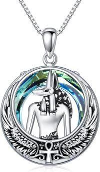 wholesale  925 Sterling Silver & Blue Crystal Anubis Pendant Necklace - Egyptian God of Death Protection Jewelry - Hypoallergenic Lead & Nickel Free - 18 Chain Gift for Women-Anubis