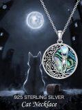 wholesale 925 Sterling Silver Abalone Shell Cat Moon Pendant Necklace for Women-0-1