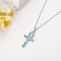 wholesale 925 Sterling Silver Turquoise Inlay Ankh Cross Pendant Necklace Religious s for Women and Men-0-2
