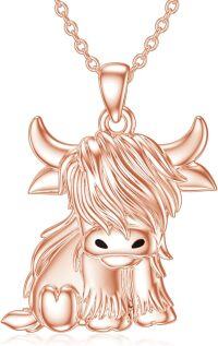 wholesale Sterling Silver Highland Cow Birthstone Necklace Jewelry Gifts for Women Girls-0-2-Rose Gold-0-2-Rose Gold