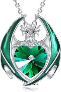 wholesale 925 Sterling Silver Crystal Dragon Necklace with Heart Birthstone Pendant-05-May