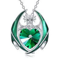 wholesale 925 Sterling Silver Crystal Dragon Necklace with Heart Birthstone Pendant-05-May