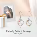 TOUPOP Sterling Silver Rose Heart Butterfly Initial A Letter Drop Dangle Earrings-0-2