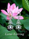 wholesale 925 Sterling Silver Lotus Flower Moonstone Drop Earrings with Triquetra Design-0-5