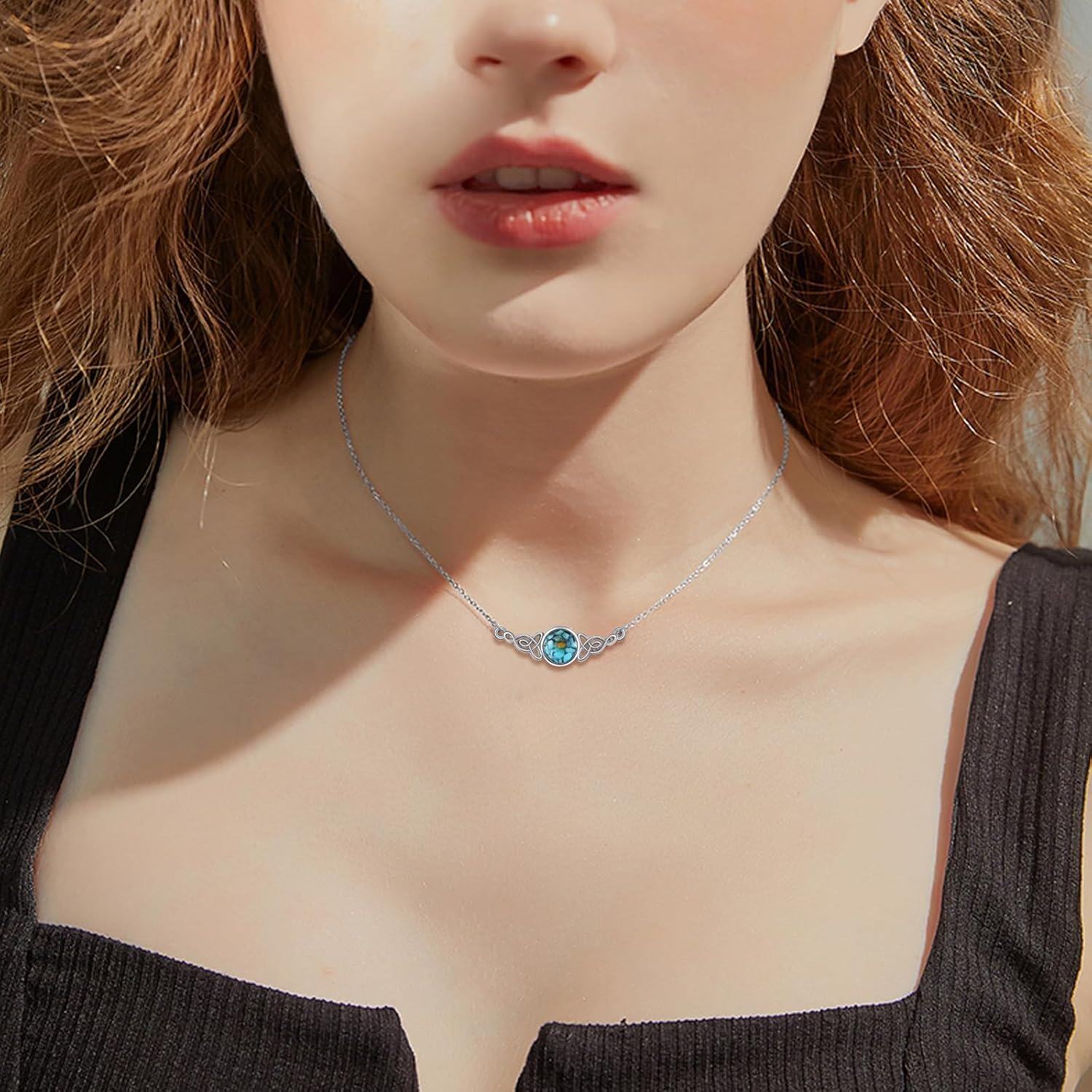 wholesale 925 Sterling Silver Turquoise and Yellow Stone Celtic Knot Round Pendant Necklace for Women-0-1
