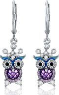 wholesale 925 Sterling Silver Owl Drop Earrings with Purple Enamel and Cubic Zirconia for Women-0-0
