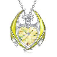 wholesale 925 Sterling Silver Crystal Dragon Necklace with Heart Birthstone Pendant-04-Apr