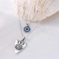 wholesale S925 Sterling Silver & Oxidized Bead Double-Layered Evil Eye Sun Moon Necklace - Blue Evil Eye Pendant, 16-18 Inch, Gift Box-0-4