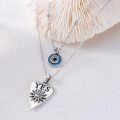 wholesale S925 Sterling Silver & Oxidized Bead Double-Layered Evil Eye Sun Moon Necklace - Blue Evil Eye Pendant, 16-18 Inch, Gift Box-0-4