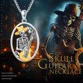 wholesale 925 Sterling Silver Guitarist Skull Pendant Necklace for Men Gothic Punk Jewelry-0-1