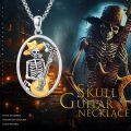 wholesale 925 Sterling Silver Skeleton Playing Guitar Two Tone Oval Pendant Necklace-0-1