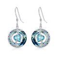wholesale 925 Sterling Silver Purple Heart & Blue Swarovski Crystals Round Drop Earrings for Women-0-25