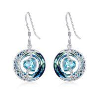 wholesale 925 Sterling Silver Purple Heart & Blue Swarovski Crystals Round Drop Earrings for Women-12-December-Topaz