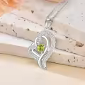 TOUPOP Sterling Silver Peridot Double Heart Pendant Necklace-0-3