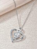wholesale 925 Sterling Silver & White Sapphire Double Heart Pendant Necklaces for Women - F-G Color I1-I2 Clarity-0-3